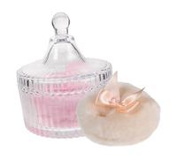 BAZEITFLOW Powder Puff for Face Powder and Makeup Cushion Puff in Soft Material Travel-friendly and Case for Home Use Comes in Glass Candy Dish Glass Box