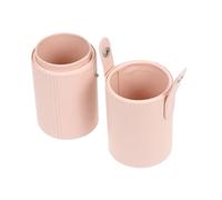 BAZEITFLOW Pu Leather Makeup Brush Box Small Size Dustproof Cosmetic Storage Bucket Lid Portable Travel Makeup Brush Organizer for Vanity and Nail Art