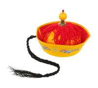 BAZEITFLOW Qing Dynasty Chinese Emperor Hat with Ponytail Vintage Royal Costume Headpiece for Adults Lightweight Paperboard Traditional Oriental Cap for Stage Performances and Cultural