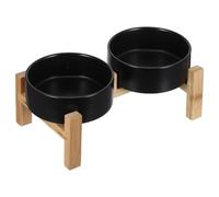 BAZEITFLOW Raised Ceramic Dog and Cat Bowl Stand Holder with Double 14oz Bowls, Removable Design for Separate Meals and Water, Bamboo Frame, Modern Style Pet Feeding Station for Small