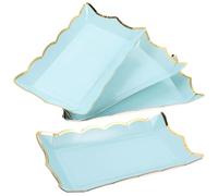 BAZEITFLOW Rectangular Disposable Dessert Trays 4Pcs Blue Paper Platters for Serving Snacks Cookies and Fruits at Parties and Celebrations