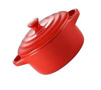 BAZEITFLOW Red Ceramic Stew Bowl with Double Handles and Lid Fire Resistant Microwave Oven Compatible Soup Bowl for Home Kitchen Cooking and Serving Pot