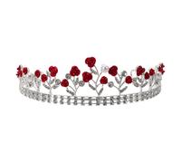 BAZEITFLOW Red Rose Crystal Bridal Tiara Crown Headband for Women, Baroque Rhinestone Hairpiece Wedding Hair Accessories, Metal Rose Flower Headdress for Party and Festival