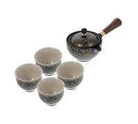 BAZEITFLOW Rotatory Ceramic Teapot with Side Handle High Grade Safe Material Practical Tea Kettle for Home Use and Drinking Elegant Asian Style Includes One Teapot and Four Cups