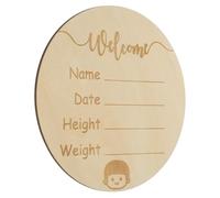 BAZEITFLOW Round Wooden Birth Announcement Sign Newborn Name Plaque Photo Prop Safe Non-Toxic Material Handmade Welcome Sign for Nursery Decoration and Photography