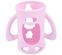 BAZEITFLOW Silicone Infant Glass Bottle Sleeve with Handle Baby Feeding Bottle Cover Pink Protective Anti-Drop Sleeve for Toddlers