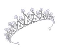 BAZEITFLOW Silver Pearl Crown Headband for Women Wedding Hair Accessory, Reusable Bridal Headdress Faux Pearls, Elegant Birthday and Cosplay Hairband for Special Occasions