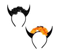 BAZEITFLOW Skull Horn Headband Halloween Horn Headdress 2 Pieces Black and Orange for Halloween Party Cosplay Photo Props