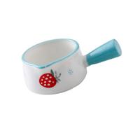 BAZEITFLOW Sky-Blue Mini Milk Pot Sauce Plate with Handle Strawberry Pattern Dipping Dish for Home and Restaurant Use Heat-Resistant Condiment Holder for Soy Sauce Mustard and Appetizers