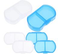 BAZEITFLOW Small Plastic Medicine Organizer 6pcs, Portable Two-Compartment Pill Case Set with White and Blue Boxes, Compact Travel Vitamin Holder for Daily Medication Storage