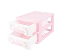 BAZEITFLOW Small Two-layer Makeup Organizer Storage Box Drawer Type Cosmetic Storage Container for Kids Hairpins and Accessories Pink Compact Cabinet for Desktop Use