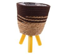 BAZEITFLOW Small Woven Planter Basket with Wooden Leg Stand Handmade Nordic Style Indoor Outdoor Plant Display Vertical Storage Organizer for Floor Standing Rustic Flower Pots and Home Decor