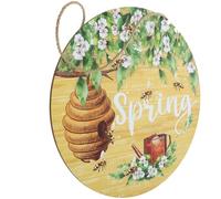 BAZEITFLOW Spring Wood Door Sign 29x29cm round Hanging Plaque Rustic Welcome Wall Art Decor for Home and Front Door Seasonal Spring Ornament