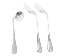 BAZEITFLOW Stainless Steel Angled Feeding Spoon and Curved Fork for Elderly Patients Wrist Stress Relief Self-Feeding Utensils with Smooth Handles for Comfortable Grip Adaptive Cutlery Aid