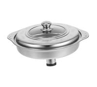 BAZEITFLOW Stainless Steel Buffet Pan Embossed Glass Lid, Oval Serving Tray for Catering and Hot Pot, Food Holding Tray for Buffet and Canteen Use, Sturdy Metal Serving Plate Curved Edge