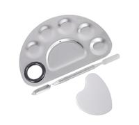 BAZEITFLOW Stainless Steel Makeup Palettes 3pcs Set Including Small Semi-circle Foundation Mixing Plate, Heart-shaped Manicure Ring Palette, and Mixing Stick for Nail Art and Beauty