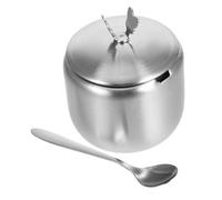 BAZEITFLOW Stainless Steel Sugar Jar with Spoon Multipurpose Kitchen Canister for Sugar Salt and Spices Condiment Container with Lid Elegant Round Design for Home Cooking and Seasoning