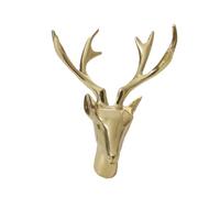BAZEITFLOW Stylish Brass Deer Head Decor Ornament Yellow Antler Sculpture for Living Bookshelf Unique Desktop Accent and Home Ornament Housewarming
