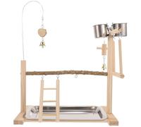BAZEITFLOW Table Bird Perch Wooden Bird Perch Stand Wood Playstand with Ladder Food Container and Swing for Parrot and Small Pets