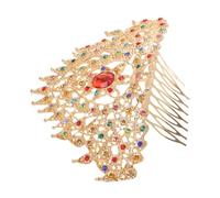 BAZEITFLOW Thai Princess Tiara Crown Comb Wedding Hair Accessory for Women Bridesmaids Authentic Ethnic Gold Headpiece with Rhinestone Comfortable Ancient Chinese Costume Hairpin for Birthday