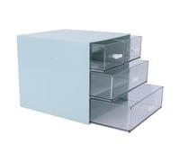 BAZEITFLOW Transparent Blue Desktop Sundries Storage Box with Compartments Multipurpose Drawer Organizer for Cosmetics Stationery Keys Space-saving Container