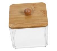 BAZEITFLOW Transparent Cotton Pad Holder Organizer with Wooden Lid Dustproof Vanity Storage Box for Cotton Swabs Balls Makeup Pads Compact Wide Mouth Design for Bathroom and Dressing Table