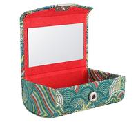 BAZEITFLOW Vintage Chinese Style Lipstick Holder Button Closure, Portable Lipstick Bag for Purse, Travel Makeup Organizer in Dark Green for Women
