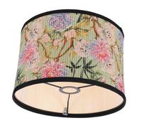 BAZEITFLOW Vintage Printed Bamboo Drum Lamp Shade Rustic Pendant Light Cover with Elegant Green Leaf Pattern Natural Woven Lampshade for Ceiling and Hanging Lamps Home Decor Ambient Lighting