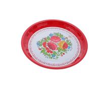 BAZEITFLOW Vintage Red Enamel Tray Retro Style Chinese Flower Pattern Round Plate for Fruits Vegetables Steamed Dishes Spring Festival Thanksgiving Family Gatherings