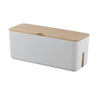 BAZEITFLOW Wall-mounted Cable Management Box with Bamboo Wooden Cover Cord Organizer and Power Line Storage Case for Home and Office Detachable Design with Heat Dissipation Plastic