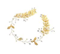 BAZEITFLOW Wedding Headband for Bride Pearl Tiara Leaves Handmade Hair Decor for Bridal Party Bridal Headdress for Wedding Ceremony