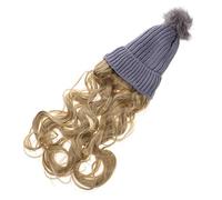 BAZEITFLOW Wig Hat Long Curly Hair Attached Winter Beanie Cap for Women Realistic Hair Replacement Headwear for Cold Weather