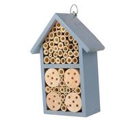 BAZEITFLOW Wooden Decorative Bee House for Garden Outdoor Insect Nest Painted Blue Insect Shelter with Wrought Iron Hook Easy Hanging Cozy Habitat for Pollinators