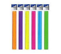 BAZIC Plastic Ruler 12" (30cm) w/Handle Grip, Inches Centimeter Metric Measuring Drafting Rulers, for Students School Supplies, Assorted Color, 6-Pack