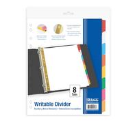 BAZIC Products Binder Dividers White Paper w/ 8 Writable Color Tabs, 11 Hole Punch Index Divider for Ring Binders (8/Pack), 1-Pack