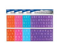 BAZIC Products Letter Stencil Sets, Sizes 20 mm, Letters Number Mathematics Sign, Inches Centimeter Ruler, Clear Color Plastic Stencils for Kids, 4-Pack