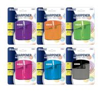 BAZIC Products Pencil Sharpener Dual Blades w/Receptacle, Standard & Jumbo Size Pencils Crayon, Double Blade Sharpeners for Office School, 6-Pack