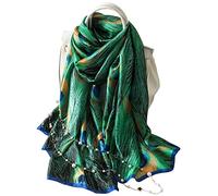 BAZIGA Spring and summer silk scarf female peacock feather scarf thin section mother summer shawl (A One Size)