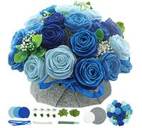 BAZIMA DIY Felt Flower Art Craft Kit, DIY Blue Rose Pot Bonsai Kit, Floral Gifts,Beginner Craft Kit,Arrange Pre-Cut Felt Flowers and Foliage