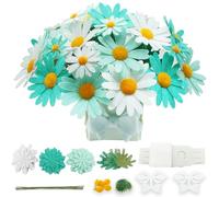 BAZIMA DIY Felt Flower Art Craft Kit,DIY Daisy Bouquet Kit,30 Daisy, Floral Gifts,Beginner Craft Kit,Arrange Pre-Cut Felt Flowers and Foliage (Mint Green)