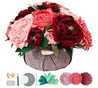 BAZIMA DIY Felt Flower Art Craft Kit, DIY Peony Pot Bonsai Kit,18 Peonies,Floral Gifts,Beginner Craft Kit,Arrange Pre-Cut Felt Flowers and Foliage