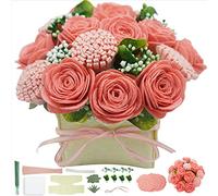 BAZIMA DIY Felt Flower Art Craft Kit, DIY Pink Rose and Carnation Pot Bonsai Kit, Floral Gifts,Beginner Craft Kit,Arrange Pre-Cut Felt Flowers and Foliage