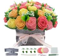 BAZIMA DIY Felt Flower Art Craft Kit, DIY Rose Pot Bonsai Kit, Floral Gifts,Beginner Craft Kit,Arrange Pre-Cut Felt Flowers and Foliage,Red Pink Yellow