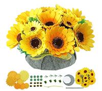 BAZIMA DIY Felt Flower Art Craft Kit, DIY Sunflower Pot Bonsai Kit, Floral Gifts, Beginner Craft Kit, Arrange Pre-Cut Flowers and Foliage