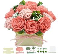 BAZIMA DIY Felt Flower Art Craft Kit, Pink Rose and Carnation Pot Bonsai Kit, Floral Gifts, Beginner Craft Kit, Arrange Pre-Cut Felt Flowers and Foliage