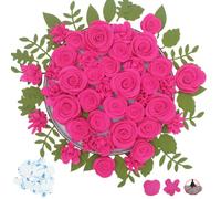 BAZIMA Felt Flowers and Succulents, Handmade Fuchsia Roses,Letter Board Accessories, DIY Wreaths, Vertical Garden, Baby Shower, Create Headbands,40 Felt Flowers and 33 Felt Leaves Kit