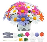 BAZIMADIY Felt Flower Art Craft Kit,DIY Daisy Bouquet Kit, 32 Daisy,Floral Gifts,Beginner Craft Kit,Arrange Pre-Cut Felt Flowers and Foliage (Purple Orange White)