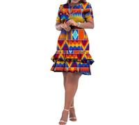 BAZINRICHE African Dresses for Women Bazin Riche Ankara Clothing Short Sleeve Dress Wax Print, Color_5, XL