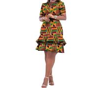 BAZINRICHE African Dresses for Women Bazin Riche Ankara Clothing Short Sleeve Dress Wax Print, Color_11, L