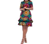 BAZINRICHE African Dresses for Women Bazin Riche Ankara Clothing Short Sleeve Dress Wax Print, Color_7, XXX-Large